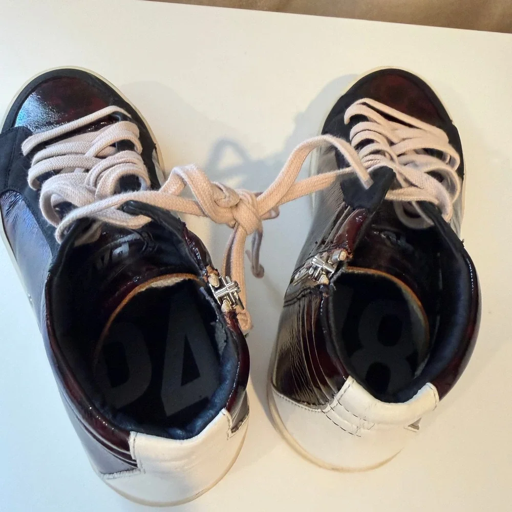 P448 Skate Burgundy Leopard Patent Leather High Top Sneakers Mens 38 Black Suede